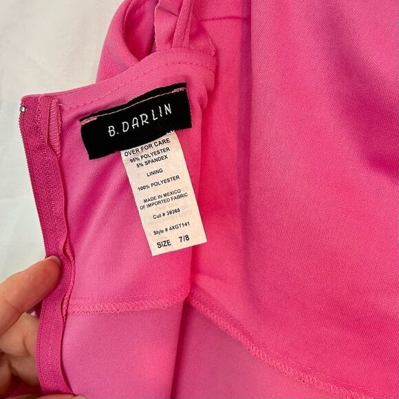 Pink Bodycon Dress Juniors Size 7/8 Pink Ruffle Straps and Zipper Holiday Ready - Picture 3 of 8